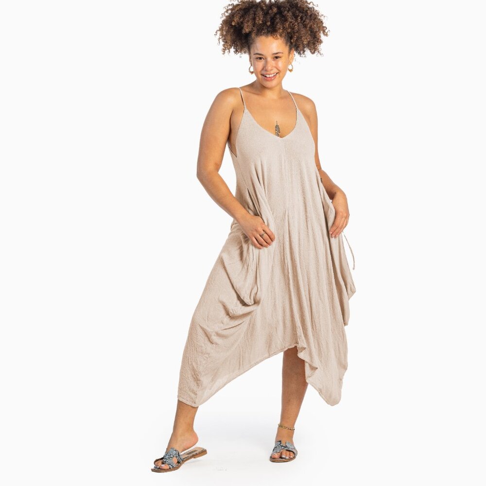 Geneva Dress Halter Neck Adjustable Strap Midi Maxi Flowy Boho Travel Ivory